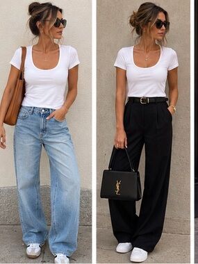 white ribbed scoop-neck Tahari tee
